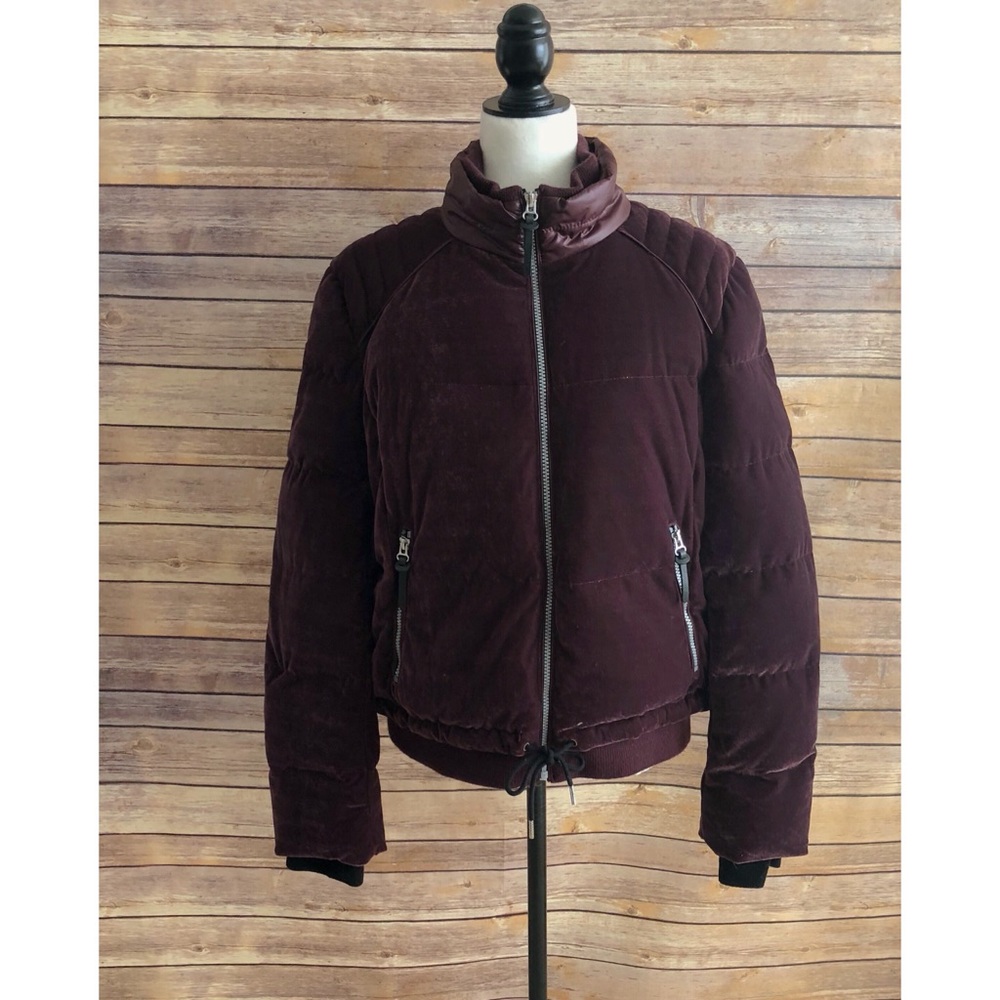 Andrew Marc Burgundy Velvet Puffer Jacket